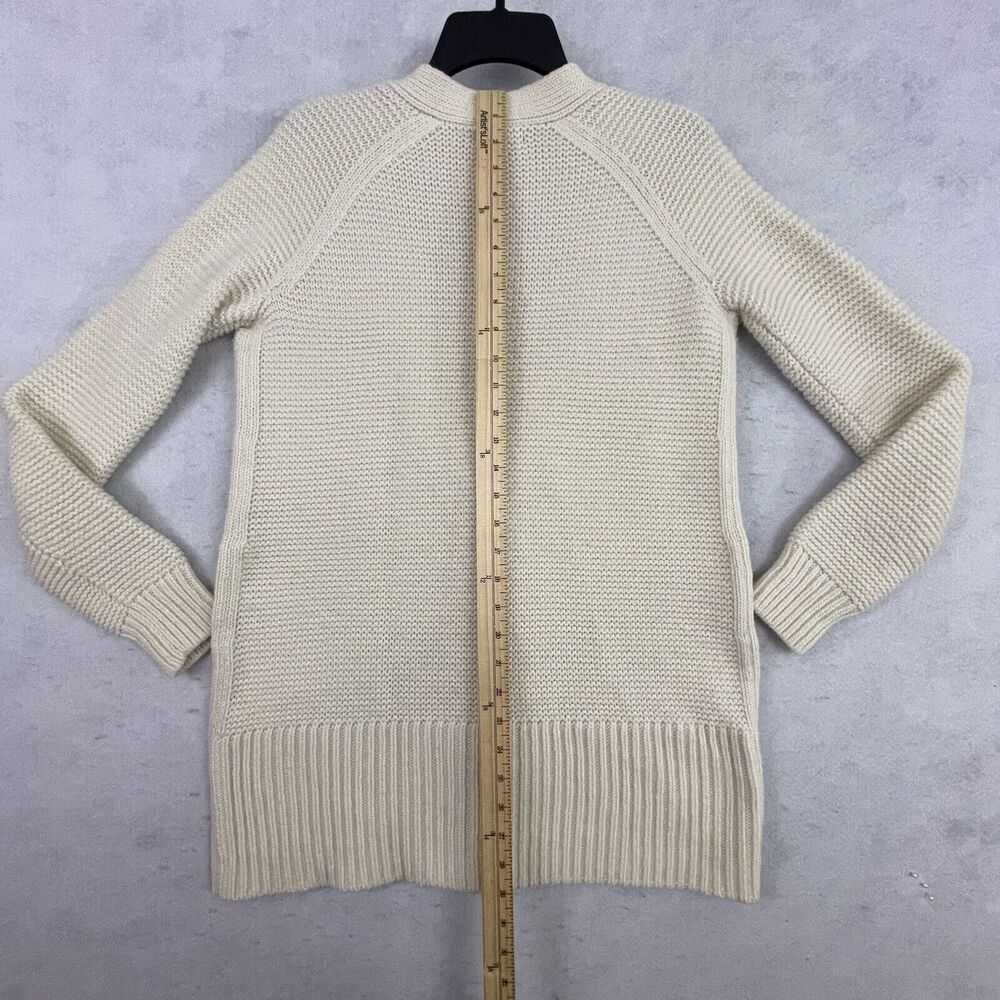 Gap Sweater Womens Small Cream Wool Blend Open Front Long Cardigan Rib Knit - Picture 5 of 11